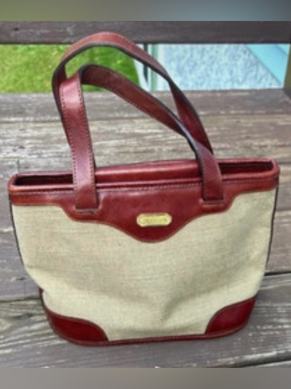 Brahmin Classic Canvas & Brown Leather Tote Bag